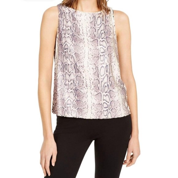 INC Women's Sequin Sleeveless Animal Snake Print Party Tank Top Lining Size XL - Picture 1 of 13